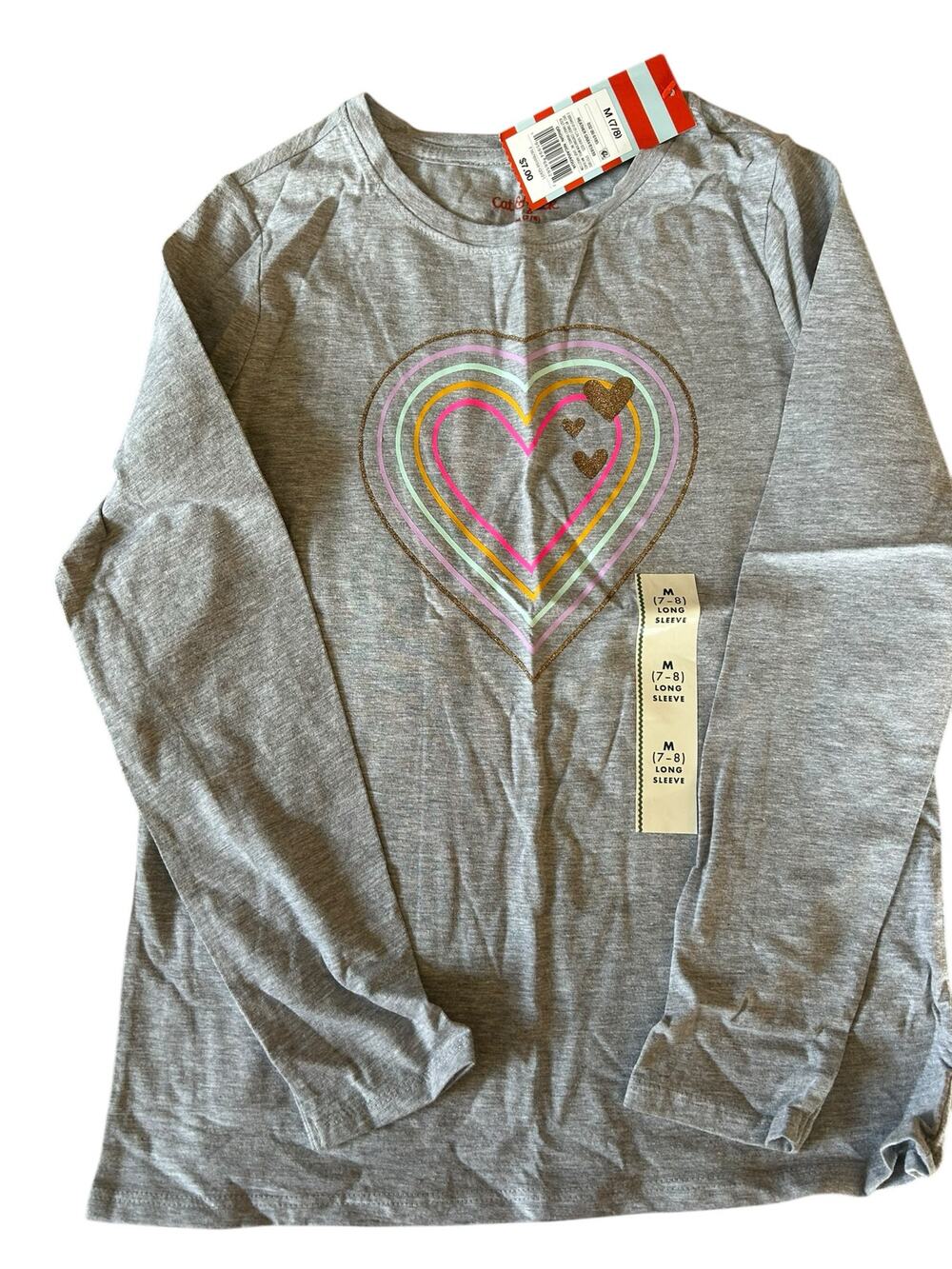 NEW Cat & Jack grey heart shirt size 7/8